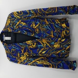 Alberto makali | Blue with yellow pattern long sleeve blazer top - size small